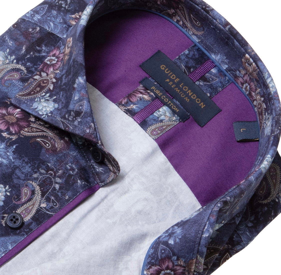 Guide London Blue/Purple Paisley Long Sleeved Shirt