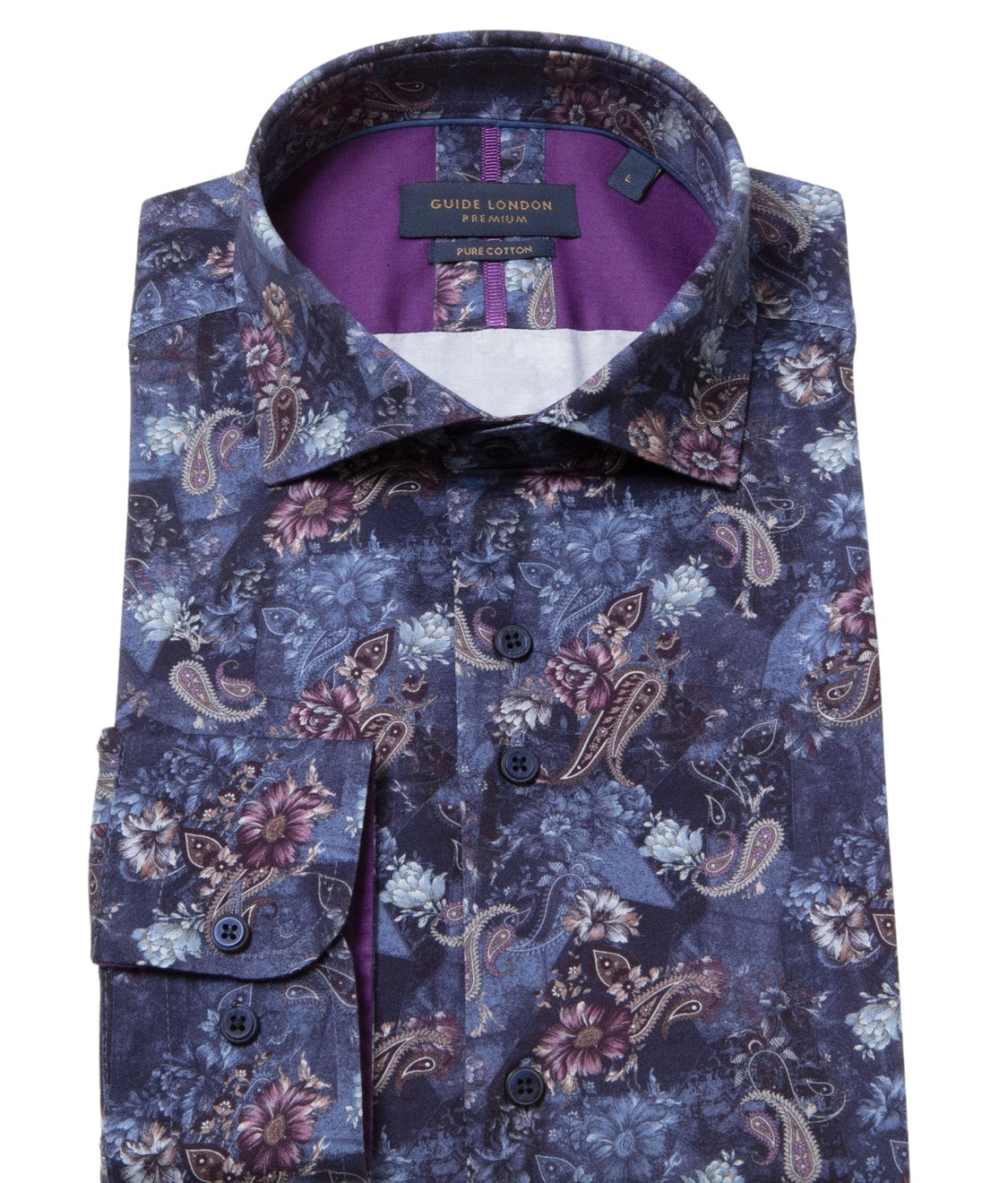 Guide London Blue/Purple Paisley Long Sleeved Shirt