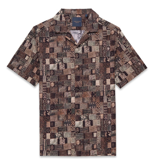 Guide London Reverse Collar Patchwork Print Short Sleeve Shirt