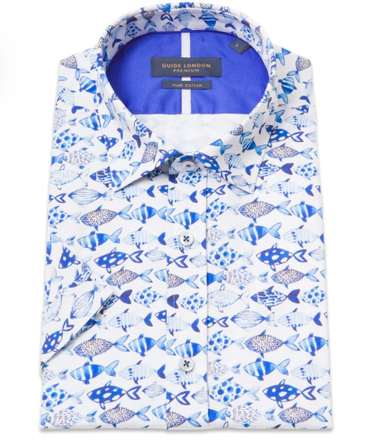 Guide London Fish Print Short Sleeve Shirt