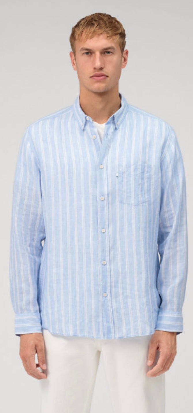 Olymp Casual Blue Striped Long Sleeved Shirt