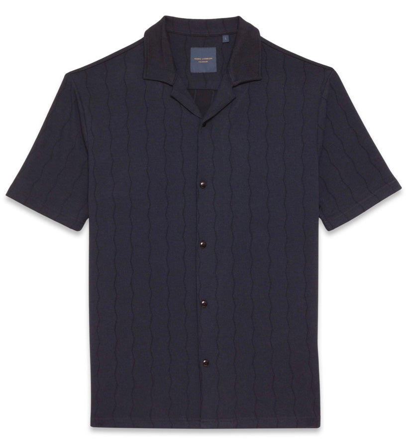 Guide London Knitted Button Through Revere Collar Short Sleeve Shirt