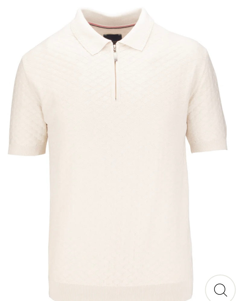 Guide London Ecru Knitted Polo Short Sleeved