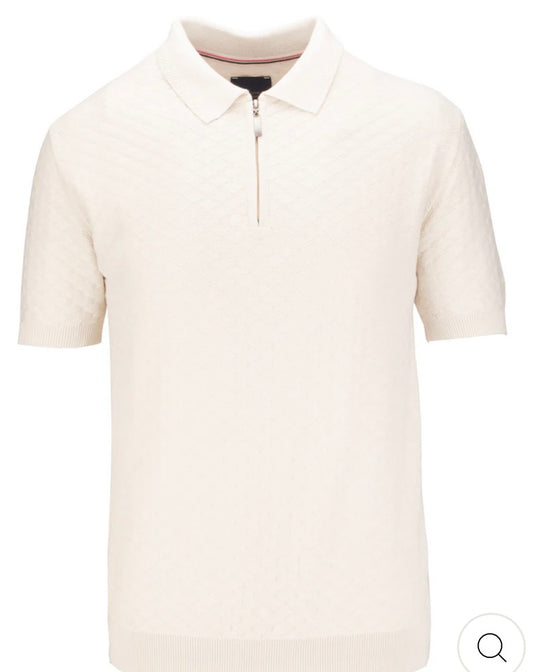Guide London Ecru Knitted Polo Short Sleeved