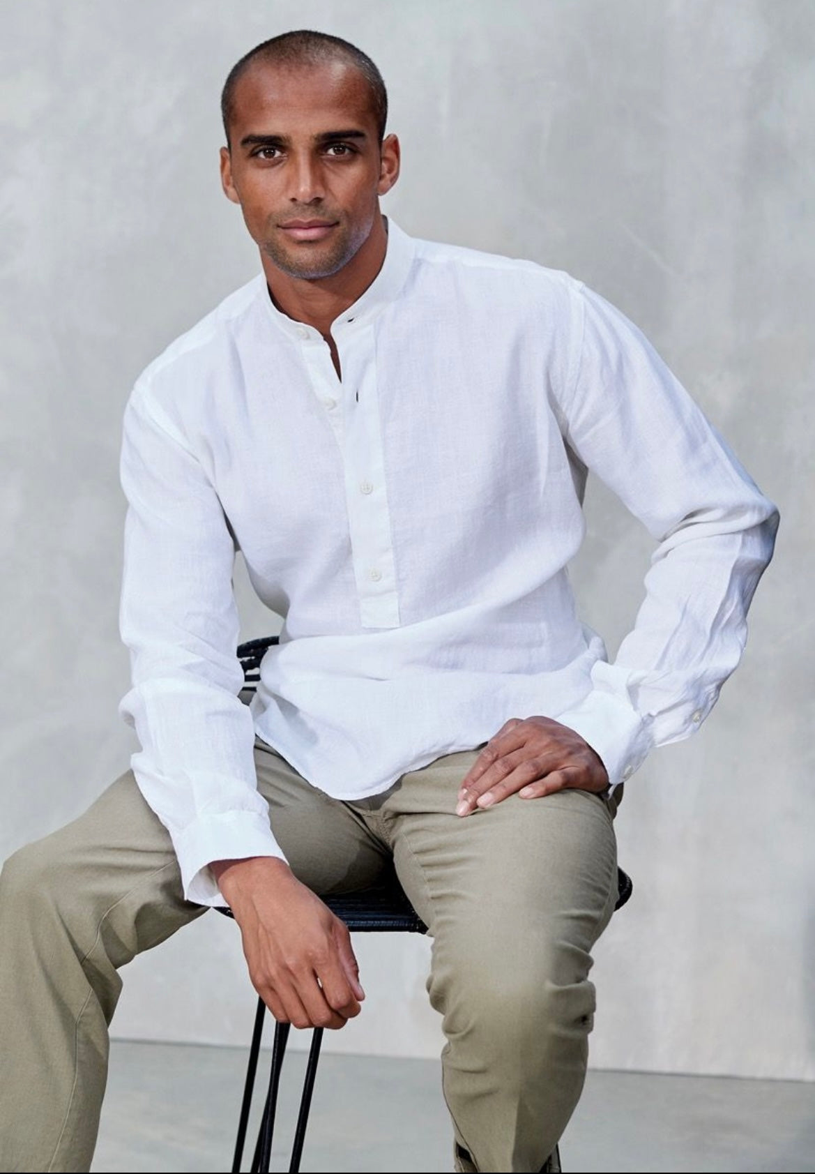 Brook Taverner Linen Grandad Collar Popover