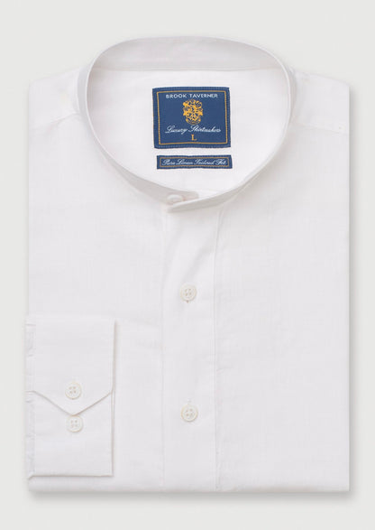 Brook Taverner Linen Grandad Collar Popover