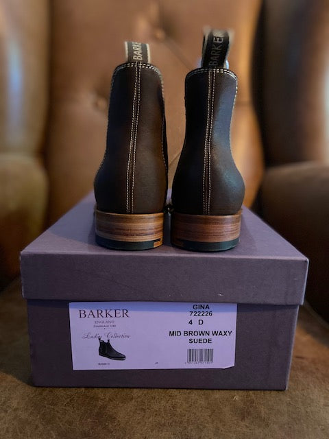 Barker Gina Mid Brown Waxy Suede Ladies Boots 4 D